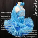 (#304) Jewel neck flat glitz pageant dress. (2 tone blue) (without detachable scarf) / 3 ~ 4 weeks production (no necklace)