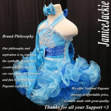 (#304) Jewel neck flat glitz pageant dress. (2 tone blue) (without detachable scarf) / 3 ~ 4 weeks production (no necklace)