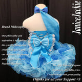 (#304) Jewel neck flat glitz pageant dress. (2 tone blue) (without detachable scarf) / 3 ~ 4 weeks production (no necklace)
