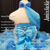(#304) Jewel neck flat glitz pageant dress. (2 tone blue) (without detachable scarf) / 3 ~ 4 weeks production (no necklace)