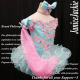 (#315) Off shoulder flat glitz national pageant dress. (seafoam blue pink) (*NO Scarf) (*NO Necklace)