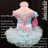 (#315) Off shoulder flat glitz national pageant dress. (seafoam blue pink) (*NO Scarf) (*NO Necklace)
