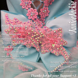 (#315) Off shoulder flat glitz national pageant dress. (seafoam blue pink) (*NO Scarf) (*NO Necklace)