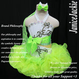 (#318) Jewel neck flat glitz pageant dress. (white neon green) (*whithout scarf)