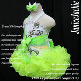 (#318) Jewel neck flat glitz pageant dress. (white neon green) (*whithout scarf)