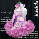 (#319) Halter flat glitz pageant dress. (purple pink) (without necklace) (without Detachable sleeve)