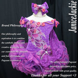 (#320) Off shoulder flat glitz pageant dress. (purple) (without detachable scarf & necklace)