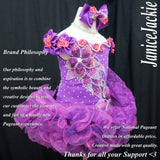 (#320) Off shoulder flat glitz pageant dress. (purple) (without detachable scarf & necklace)