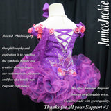 (#320) Off shoulder flat glitz pageant dress. (purple) (without detachable scarf & necklace)