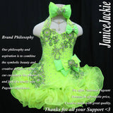 (#321) Halter flare glitz national pageant dress. (neon green) (without necklace)