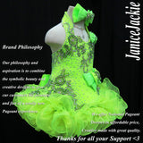 (#321) Halter flare glitz national pageant dress. (neon green) (without necklace)