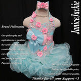 (#324) halter flat glitz national pageant dress. (seafoam blue) (Without necklace)