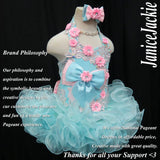 (#324) halter flat glitz national pageant dress. (seafoam blue) (Without necklace)