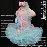 (#324) halter flat glitz national pageant dress. (seafoam blue) (Without necklace)