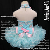 (#324) halter flat glitz national pageant dress. (seafoam blue) (Without necklace)