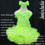 (#326) Halter flare glitz national pageant dress. (neon green) (without necklace)