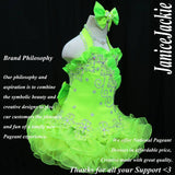 (#326) Halter flare glitz national pageant dress. (neon green) (without necklace)