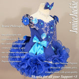 (#330) Off shoulder flare glitz pageant dress. (blue) (without detachable scarf & necklace)