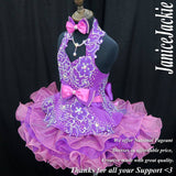 (#351) MADE TO ORDER / Halter flared (High Glitz) national pageant dress. (2tone purple) / 2 ~ 3 weeks production