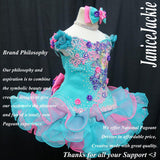 (#352) Off shoulder flare glitz pageant dress. (teal, pink, purple) (without necklace)