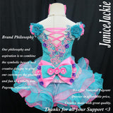 (#352) Off shoulder flare glitz pageant dress. (teal, pink, purple) (without necklace)