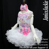 (#353) Straps flat glitz national pageant dress. (white pink) (without necklace)