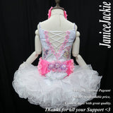 (#353) Straps flat glitz national pageant dress. (white pink) (without necklace)