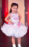 (#353) Straps flat glitz national pageant dress. (white pink) (without necklace)