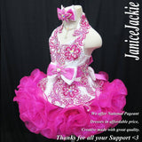 (#358) Halter flare glitz national pageant dress. (white fuchsia) (*Without necklace)