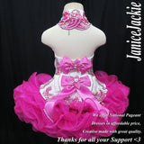 (#358) Halter flare glitz national pageant dress. (white fuchsia) (*Without necklace)