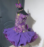 (#1301) Off shoulder flat glitz national pageant dress. (purple) /3 ~ 4 weeks production (*Without necklace) ONE OF A KIND DESIGN DRESS