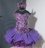 (#1301) Off shoulder flat glitz national pageant dress. (purple) /3 ~ 4 weeks production (*Without necklace) ONE OF A KIND DESIGN DRESS