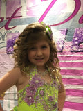 (DRESS EXAMPLE) Halter flared mega glitz national pageant dress. (lime green with lavender) (item: OnlyOne-031) not include necklace