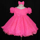 Princess sleeves lace baby doll plain dress. (neon pink) (item: PSBLPNNK0001)