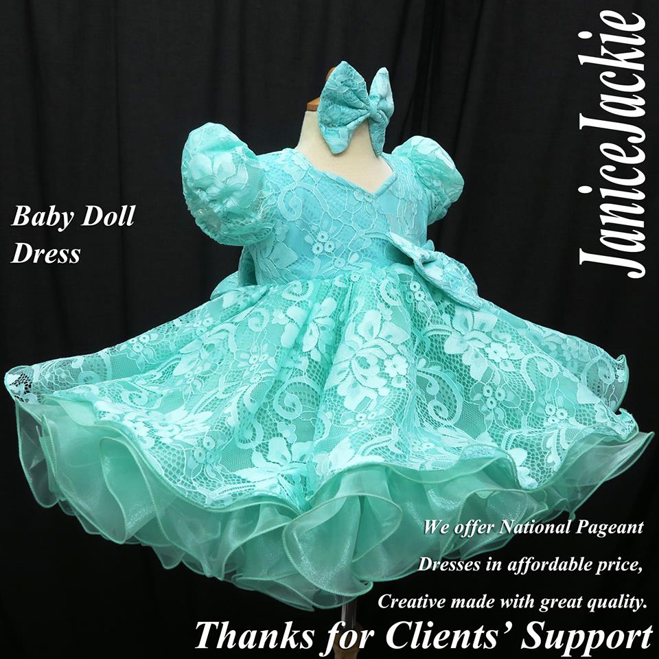 (PRE ORDER) Princess sleeves lace baby doll plain dress. (seafoam gr