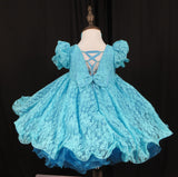Princess sleeves lace baby doll plain dress. (turquoise) (item: PSBLPNTE0001)