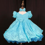 Princess sleeves lace baby doll plain dress. (turquoise) (item: PSBLPNTE0001)