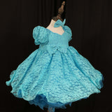 Princess sleeves lace baby doll plain dress. (turquoise) (item: PSBLPNTE0001)