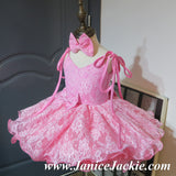 (Made to order) One piece style natural  straps lace cupcake pageant dress (pink) (item: 1014)