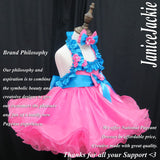(#NDB-008) Natural decorated halter baby doll shell (flamingo pink + turq blue) / 2 weeks production