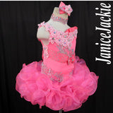 (#neon pink 0001) Straps flat glitz pageant dress. (neon pink)