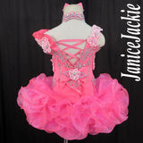 (#neon pink 0001) Straps flat glitz pageant dress. (neon pink)
