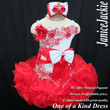 (DRESS EXAMPLE) Straps flat glitz national pageant dress. (white red) (item: OnlyOne-001) not include necklace