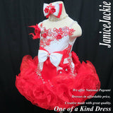 (DRESS EXAMPLE) Straps flat glitz national pageant dress. (white red) (item: OnlyOne-001) not include necklace