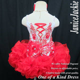 (DRESS EXAMPLE) Straps flat glitz national pageant dress. (white red) (item: OnlyOne-001) not include necklace
