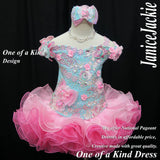 (DRESS EXAMPLE) Off shoulder flat glitz national pageant dress. (seafoam pink) (item: OnlyOne-002) not include necklace