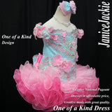 (DRESS EXAMPLE) Off shoulder flat glitz national pageant dress. (seafoam pink) (item: OnlyOne-002) not include necklace
