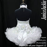(DRESS EXAMPLE) Halter flared mega glitz national pageant dress. (white) (item: OnlyOne-003) not include necklace