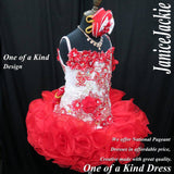 (DRESS EXAMPLE) Straps flat glitz national pageant dress. (white red) (item: OnlyOne-004) not include necklace
