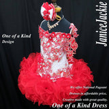 (DRESS EXAMPLE) Straps flat glitz national pageant dress. (white red) (item: OnlyOne-004) not include necklace